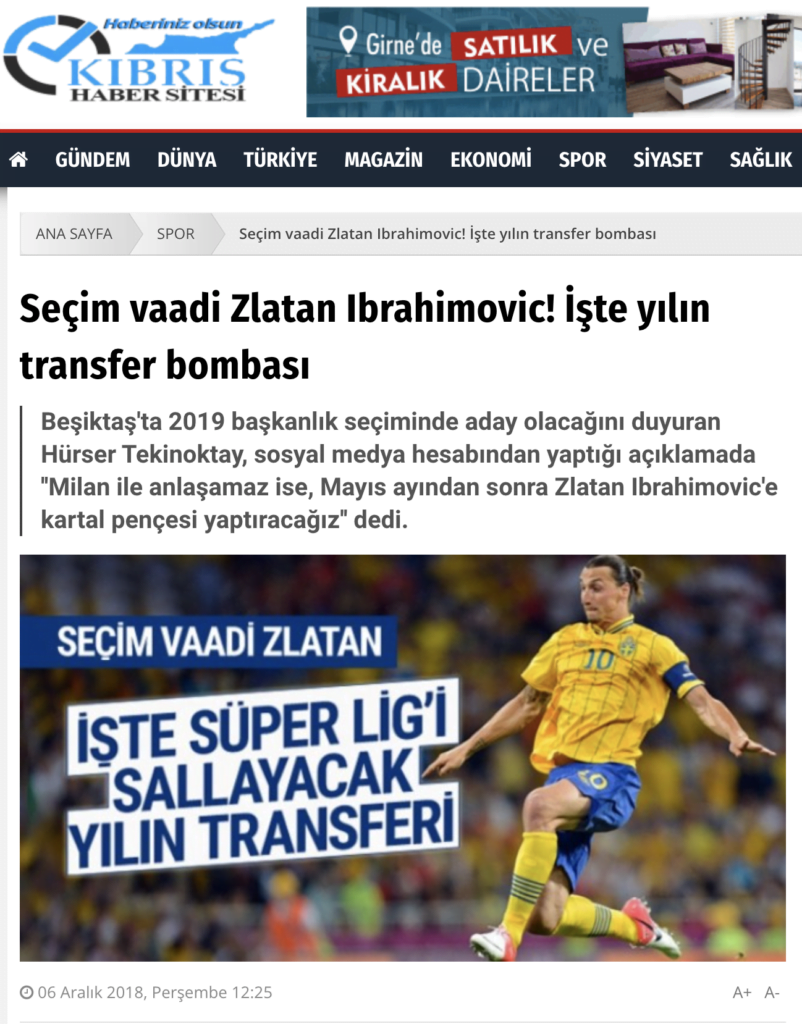 Beşiktaş'ta 2019 başkanlık seçiminde aday olacağını duyuran Hürser Tekinoktay, sosyal medya hesabından yaptığı açıklamada ''Milan ile anlaşamaz ise, Mayıs ayından sonra Zlatan Ibrahimovic'e kartal pençesi yaptıracağız'' dedi.