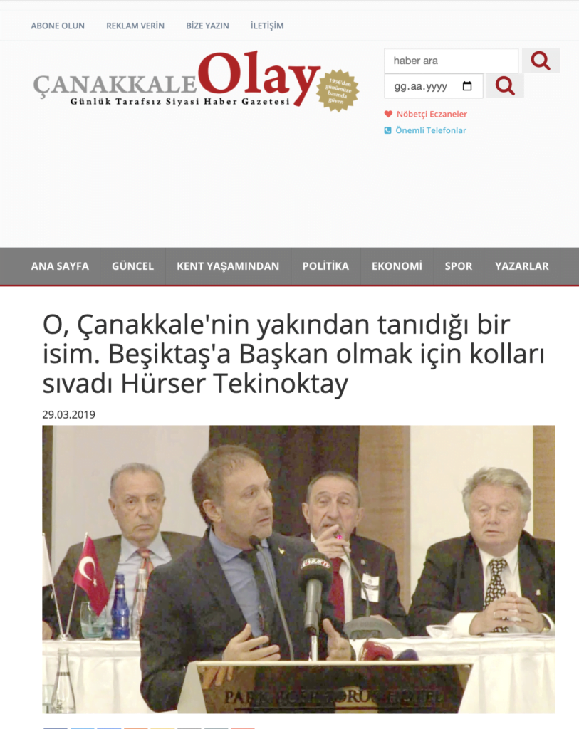 Çanakkale Dardanelspor Hürser Tekinoktay, Beşiktaş Başkanı 