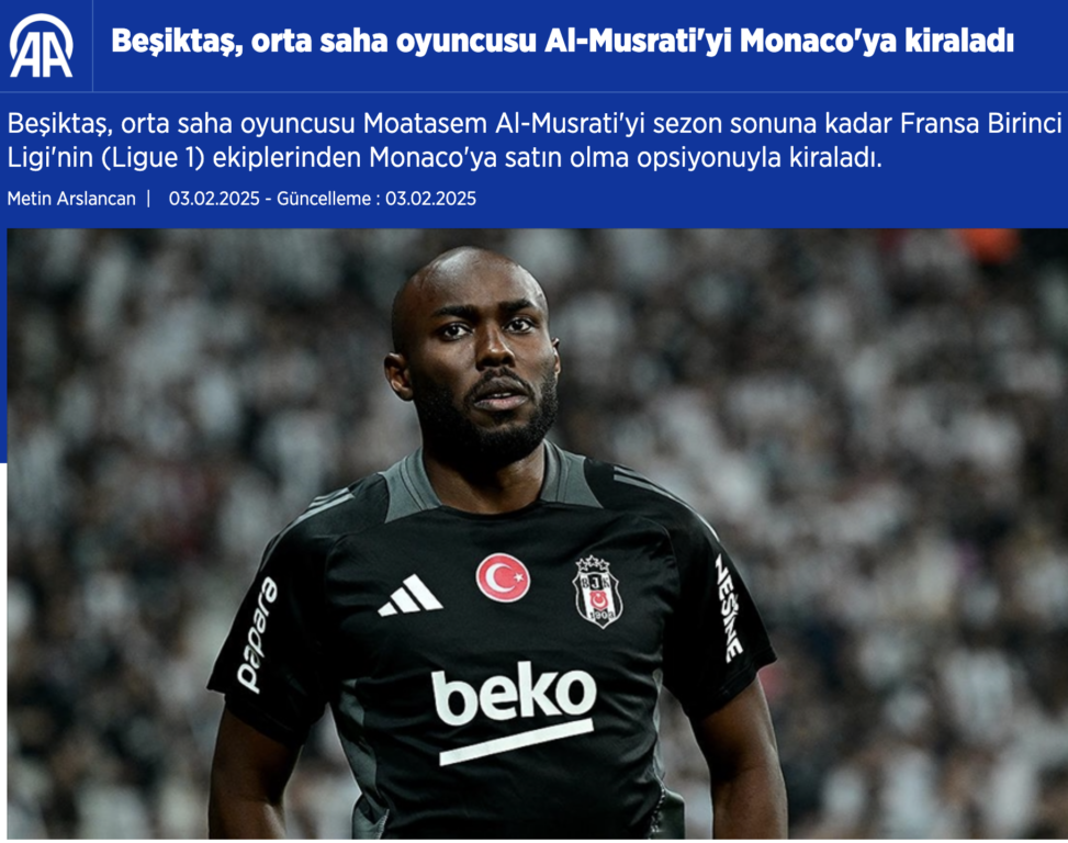 Beşiktaş, orta saha oyuncusu Al-Musrati'yi Monaco'ya kiraladı 
