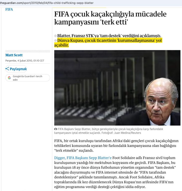 Futbol'da "çocuk ticareti" kavramı neyi ifade eder ? 3 FIFA Başkanı Sepp Blatter'de bu konuda bir çok kez FIFA'yı uyarmıştır